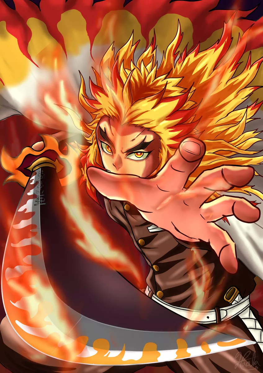 鬼滅の刃 ufotable コミケC104 煉獄杏寿郎 寝そべりイラスト缶バッジ